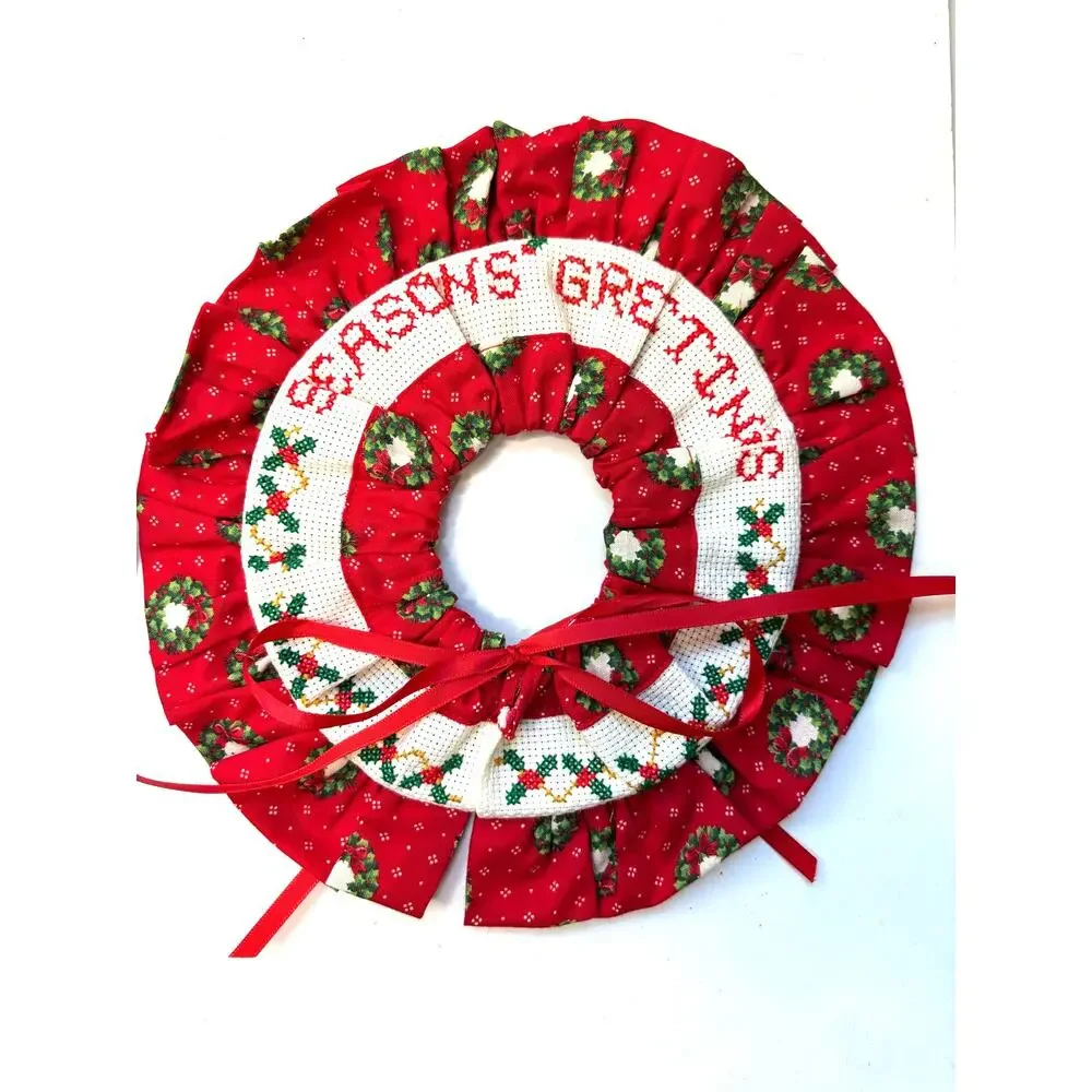 Finished Cross Stitch Christmas Hand Sewn Fabric Wreaths 9